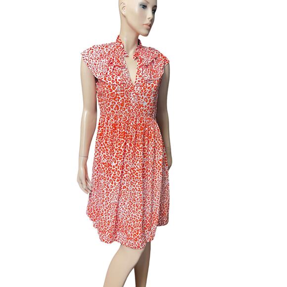 New Maje Leopard Animal Print Ruffles Orange Mini Dress Size M US 100% Viscose - Picture 5 of 15